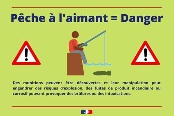 Affiche pêche à l’aimant = danger